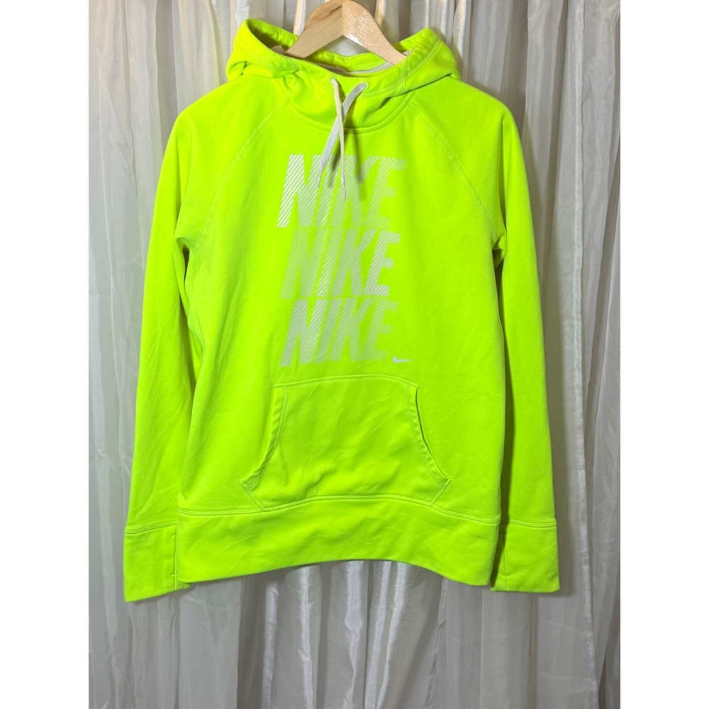 Nike Hoodie Womens Large Neon Volt Therma-FIT Graphic Pullover Sweatshirt